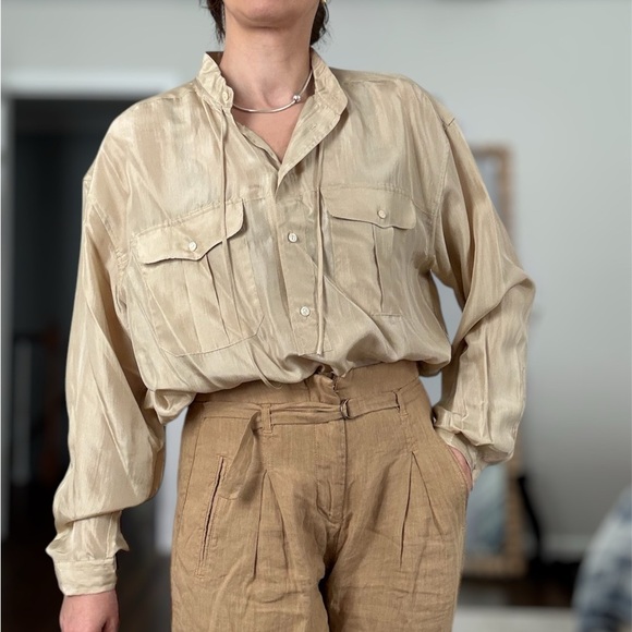 Polo Ralph Lauren Tan Silk Blouse - Picture 2 of 11